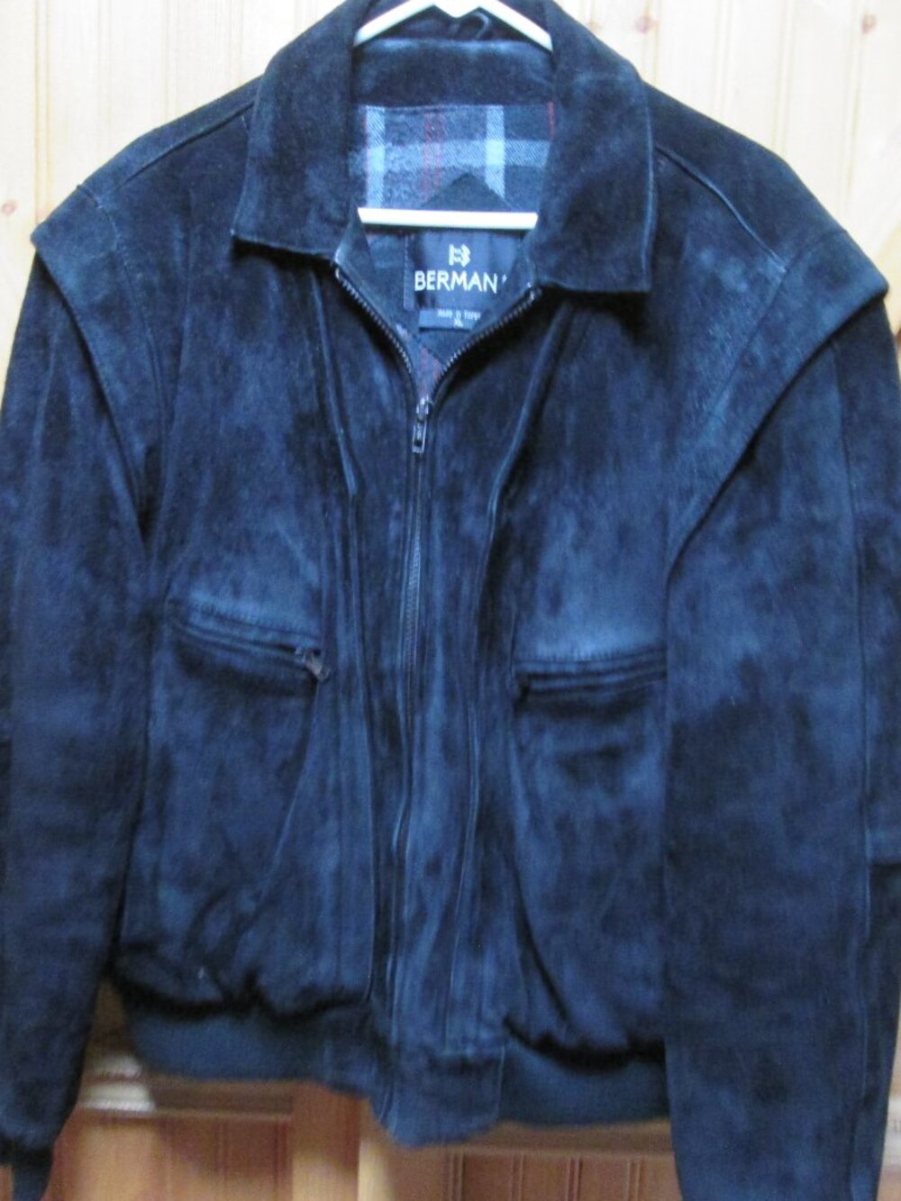 vtg 80s Bermans bomber xl black suede jacket blanket lined